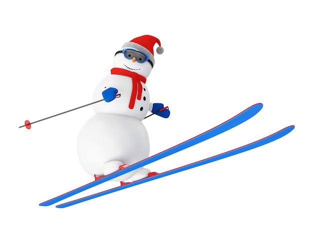 Feliz boneco de neve no salto de esqui