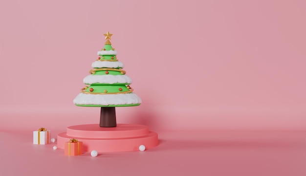 Feliz cartão de Natal com abeto rosa em fundo vermelho