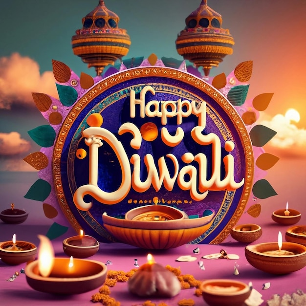 Feliz cartão de saudação de Diwali com Diya gerado por ai