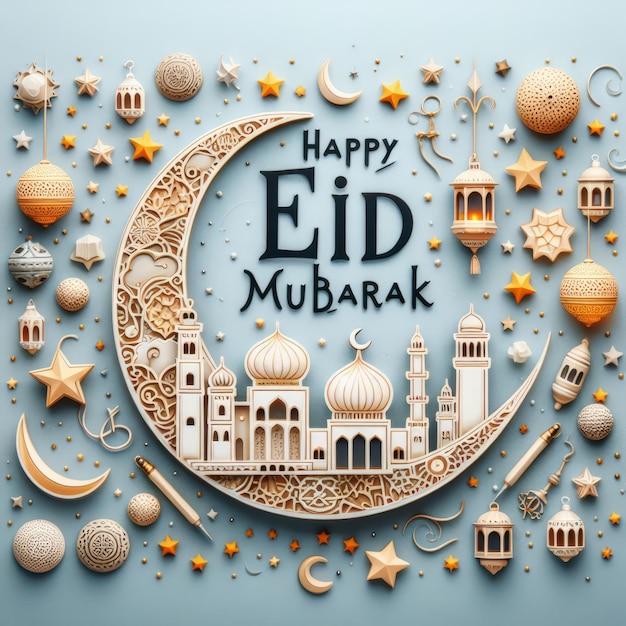 Feliz cartão de saudação de Eid Mubarak