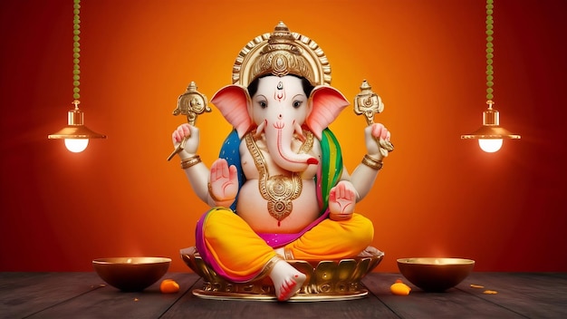 Feliz cartão de saudação de Ganesh Chaturthi usando a fotografia do deus Ganapati