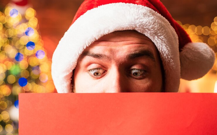 Foto feliz cartão de saudação de natal com cópia cpase feliz tempo de inverno retrato de papai noel close up quadro de texto.