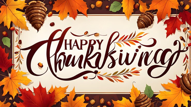un feliz cartel de Acción de Gracias con hojas de otoño en el fondo