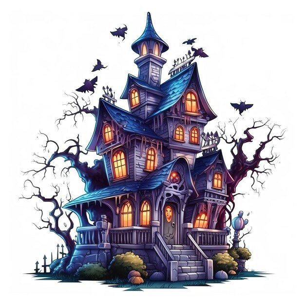 Feliz casa embrujada de Halloween aislada en blanco Generativo ai