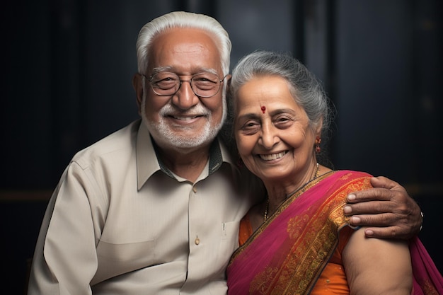 Feliz casal de idosos indianos posando para foto