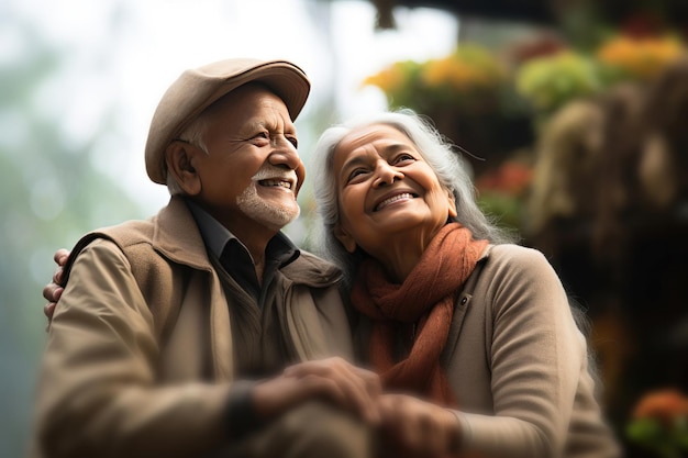 Feliz casal de idosos indianos posando para foto