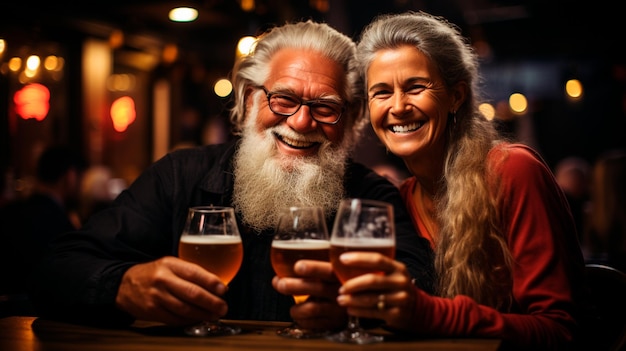 feliz casal sênior bebendo cerveja em casa