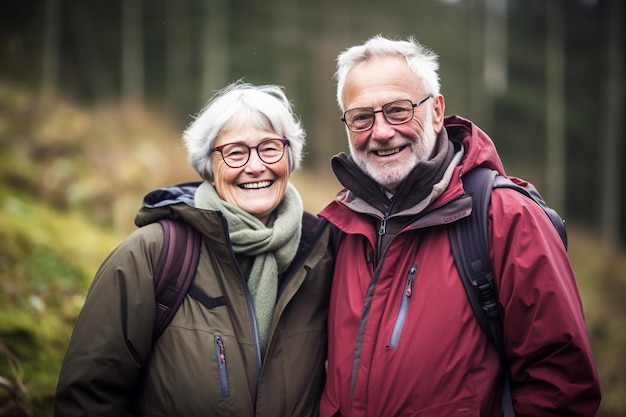 Feliz casal sênior sorrindo ao ar livre na natureza