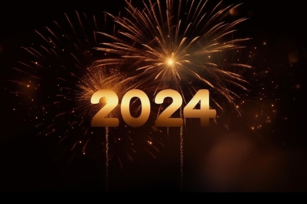 Feliz celebração da festa de Ano Novo de 2024 com fogos de artifício IA generativa