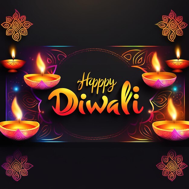 Foto feliz celebração de diwali é o fundo preto do festival das luzes diya lâmpadas geradas ai