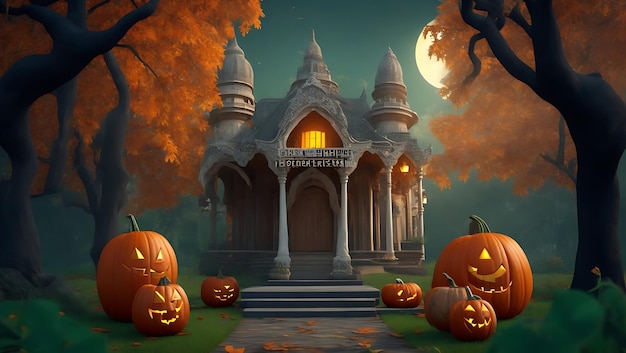 Feliz celebração de Halloween na floresta fundo 3D Arte Ai Imagem