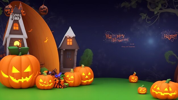 Feliz celebração de Halloween na floresta fundo 3D Arte Ai Imagem