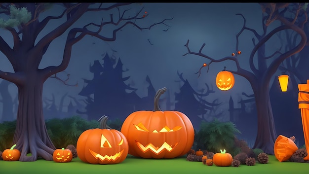 Feliz celebração de Halloween na floresta fundo 3D Arte Ai Imagem