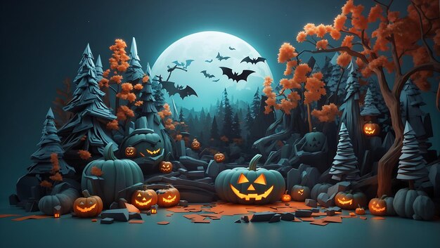 Feliz celebração de Halloween na floresta fundo 3D Arte Ai Imagem