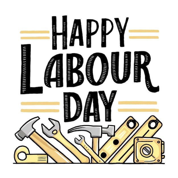 Feliz celebração do Dia do Trabalho com trabalhador martelo chave de fenda etc