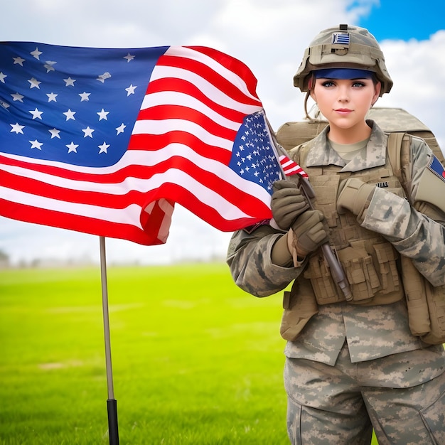 Feliz celebração do dia dos veteranos com soldado e bandeira dos EUA Foto incrível gerada por IA