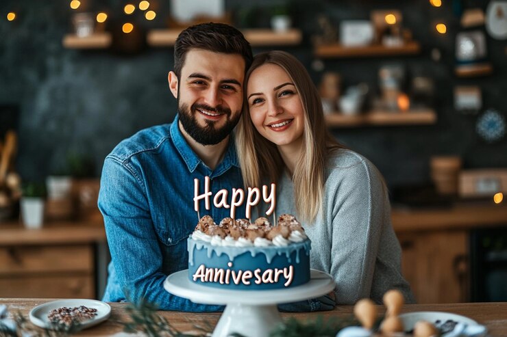 Feliz celebración del aniversario Foto con letras