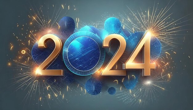 Feliz celebración del año nuevo 2024 Banner de chispas