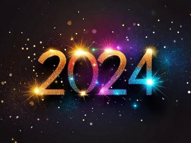 Foto feliz celebración del año nuevo 2024 banner de chispas