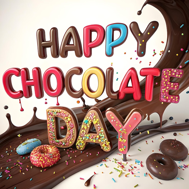 Foto feliz celebración del día del chocolate con chocolate derretido y dulces