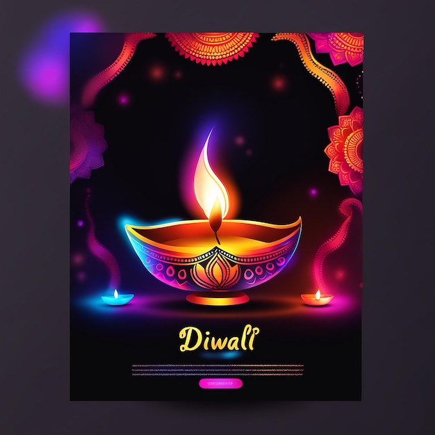 Foto feliz celebración de diwali es el fondo negro de la fiesta de las luces diya lámparas generadas ai
