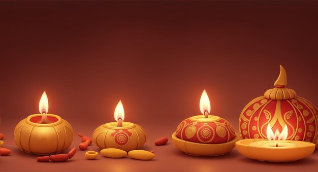 Foto feliz celebración de diwali fondo decorado con lámpara de vela y dias con espacio de copia