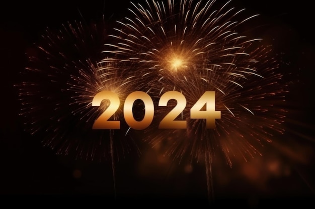 Feliz celebración de fiesta de Año Nuevo 2024 con fuegos artificiales IA generativa