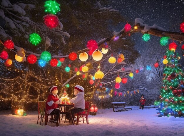 Feliz celebración de Navidad en un fondo nevado