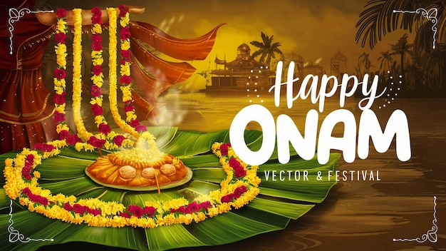 feliz celebración de Onam con diseño de ilustración vectorial abstracto