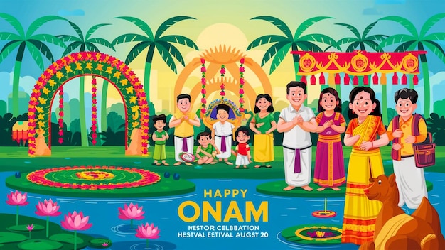 feliz celebración de Onam con diseño de ilustración vectorial abstracto