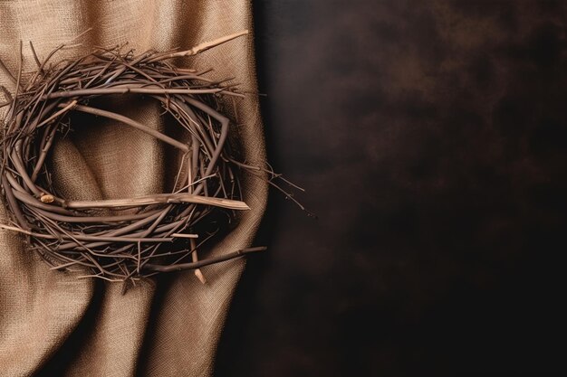 Foto feliz celebración del viernes santo concepto con corona de espinas biblia cruz cristiana y el espacio de copia