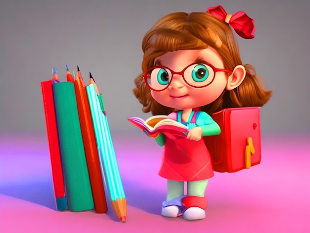 Foto feliz chico estudiante chica con libro y lápiz 3d estilo dibujos animados descarga de imagen gratuita