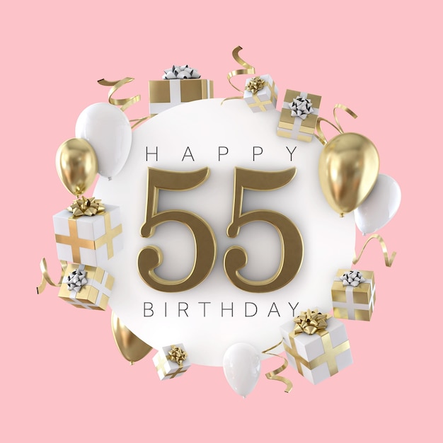 Feliz composición de fiesta de 40 cumpleaños con globos y regalos 3d render