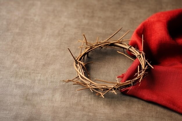 Feliz concepto de celebración del viernes santo con corona de espinas biblia cruz cristiana y espacio de copia