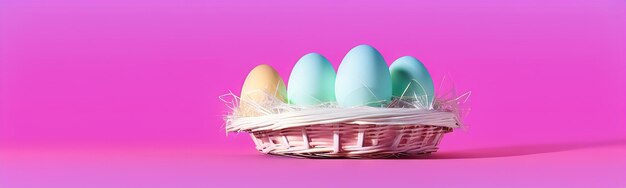 Feliz concepto de Pascua Preparándose para las vacaciones Coloridos huevos de Pascua Fondo con pancarta de huevos de Pascua en colores pastel