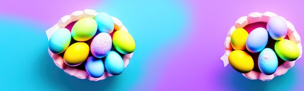 Feliz concepto de Pascua Preparándose para las vacaciones Coloridos huevos de Pascua Fondo con pancarta de huevos de Pascua en colores pastel