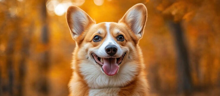 Feliz Corgi en el otoño