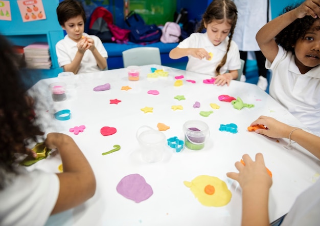 Foto feliz, crianças, em, escola elementar