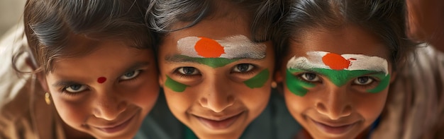 Foto feliz crianças indianas tatuagem da bandeira indiana dia da república da índia