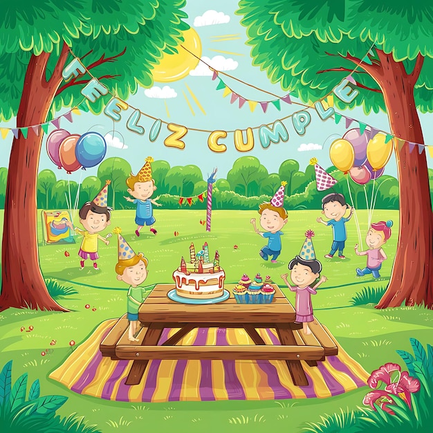 Feliz cumple y Feliz cumpleaos señalan Feliz Cumpleaños en español con niños o niños