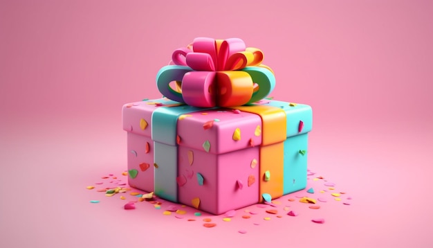 Feliz cumpleaños y caja de regalos en fondo de color