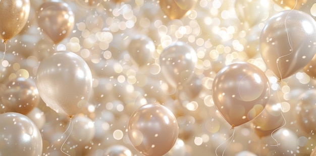 feliz cumpleaños de fondo con globo realista y confeti dorado