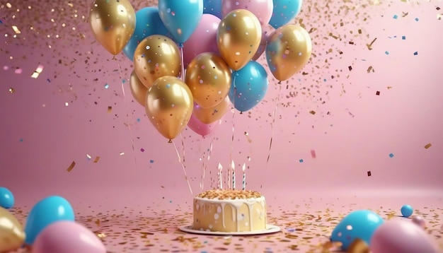 Feliz cumpleaños de fondo con globos de lujo y confeti