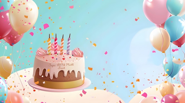 feliz cumpleaños fondo con globos pastel y regalos