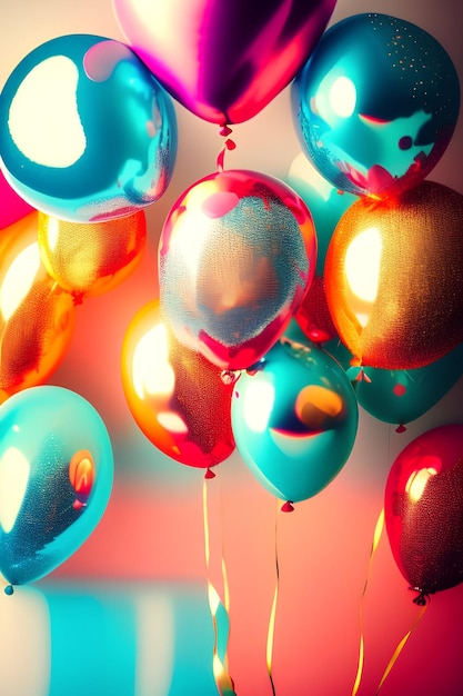 Feliz cumpleaños globos brillantes fondo vacío