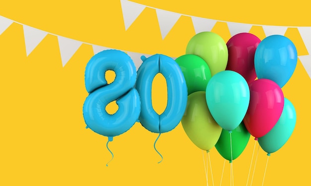 Feliz cumpleaños globos de fiesta coloridos y empavesado d render