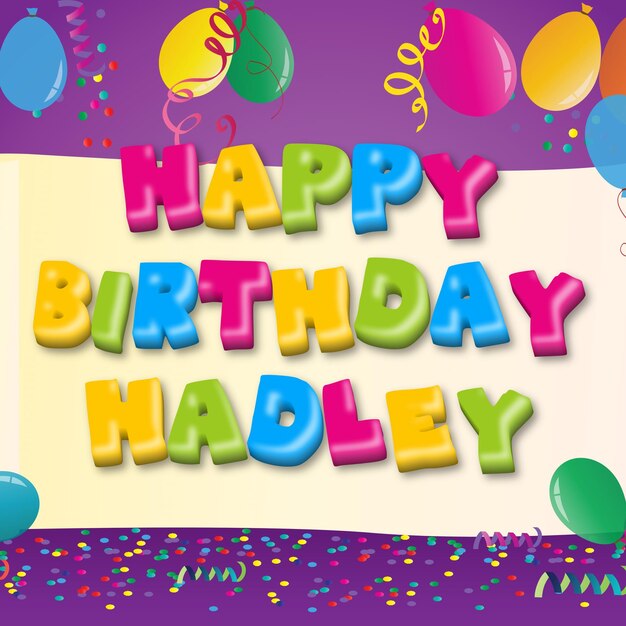 Feliz cumpleaños Hadley Gold Confetti dulce tarjeta de globo efecto de texto de foto