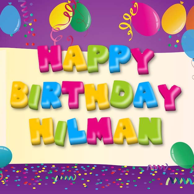 Feliz cumpleaños Hilman Gold Confetti dulce tarjeta de globo efecto de texto de la foto