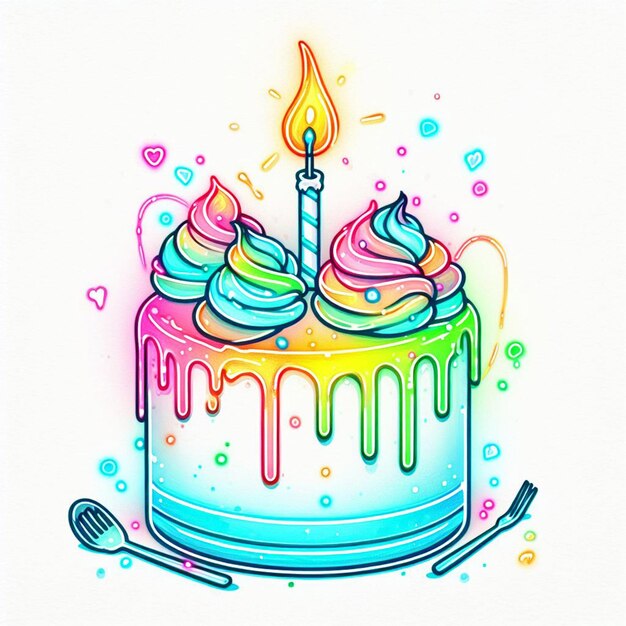 Foto feliz cumpleaños ilustración de neón