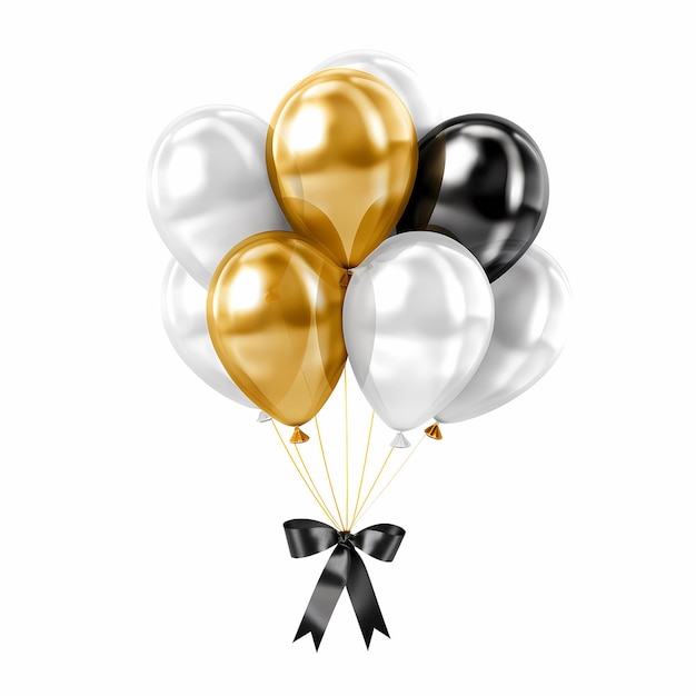 Feliz cumpleaños Imágenes globos de oro y plata con confeti